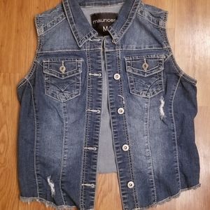 Denim distressed vest